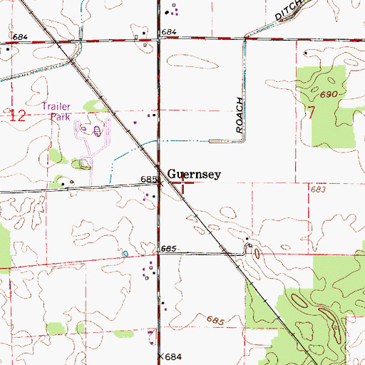 Topographic Map of Guernsey, IN