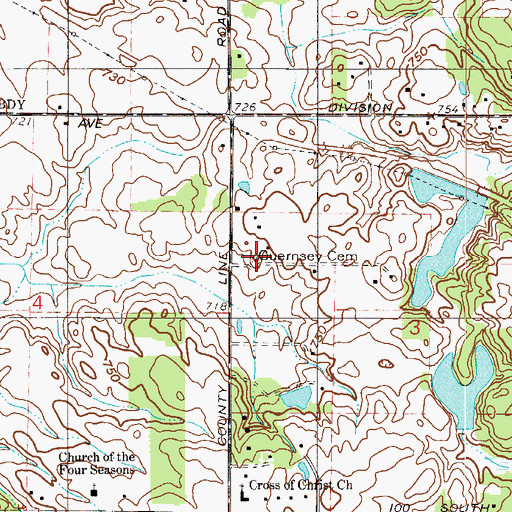 Topographic Map of Guernsey Cemetery, IN