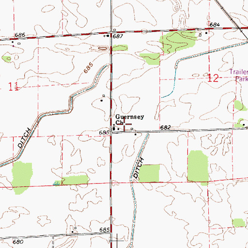Topographic Map of Guernsey Church, IN