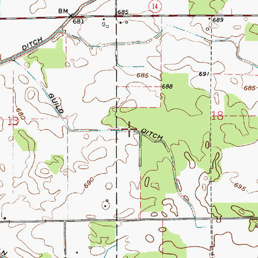 Topographic Map of Guild Ditch, IN