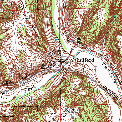 Topographic Map of Guilford, IN