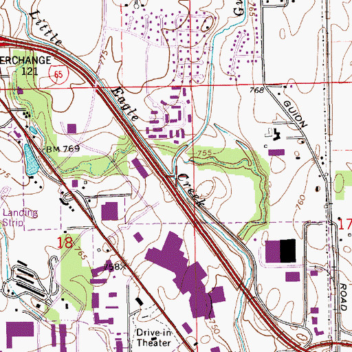 Topographic Map of Guion Creek, IN