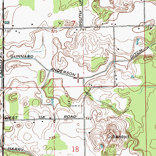 Topographic Map of Gunnard Anderson Ditch, IN