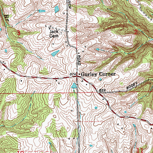 Topographic Map of Gurley Corner, IN