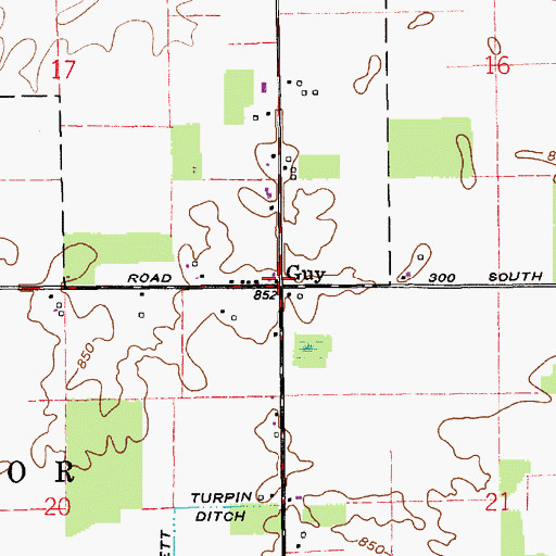 Topographic Map of Guy, IN