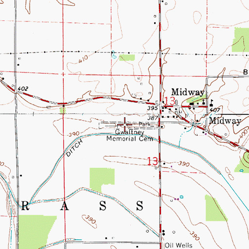 Topographic Map of Gwaltney Memorial Cemetery, IN
