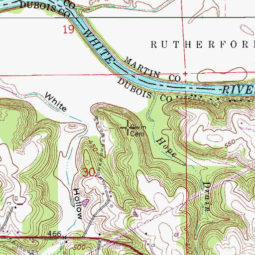 Topographic Map of Gwin Cemetery, IN