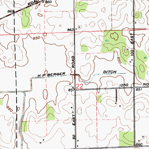 Topographic Map of H P Berger Ditch, IN