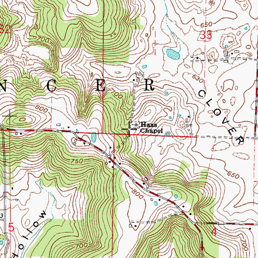 Topographic Map of Haas Chapel, IN