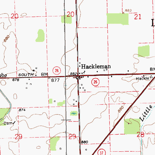 Topographic Map of Hackleman, IN