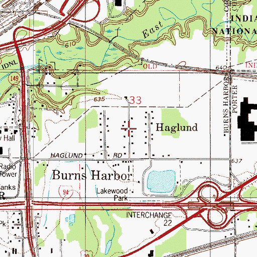 Topographic Map of Haglund, IN