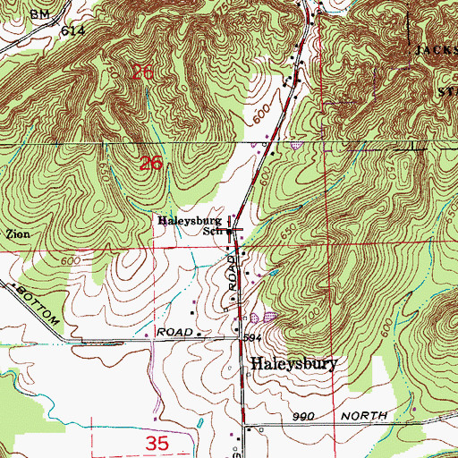 Topographic Map of Haleysburg School, IN