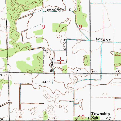 Topographic Map of Hall Burlew Ditch, IN
