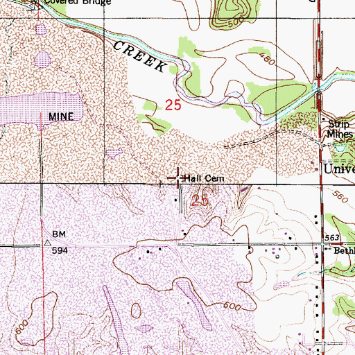 Topographic Map of Hall Cemetery, IN