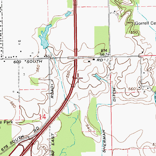 Topographic Map of Hall Sherman Ditch, IN