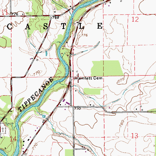 Topographic Map of Hamlett Cemetery, IN