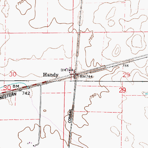 Topographic Map of Handy, IN