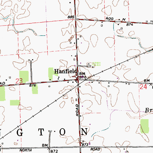 Topographic Map of Hanfield, IN