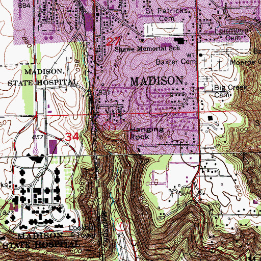 Topographic Map of Hanging Rock, IN