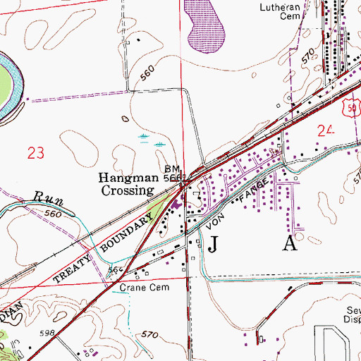 Topographic Map of Hangman Crossing, IN
