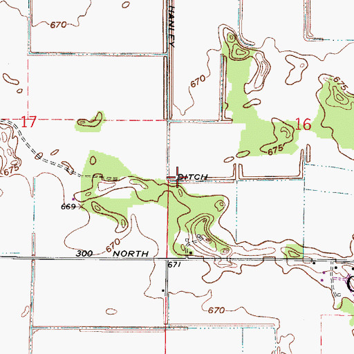 Topographic Map of Hanley Ditch, IN