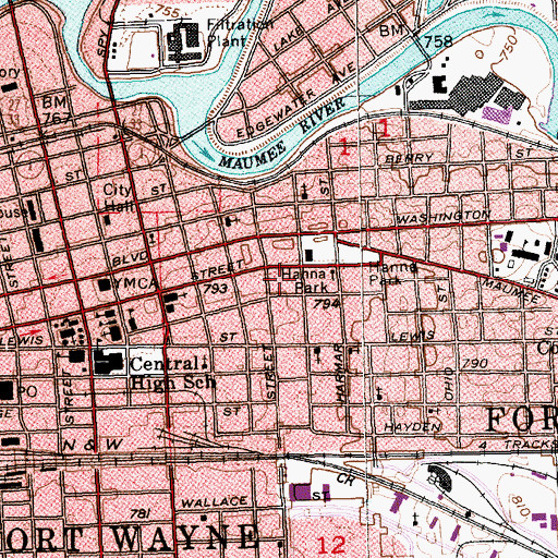 Topographic Map of Hanna Park, IN
