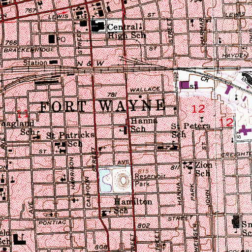 Topographic Map of Hanna School, IN