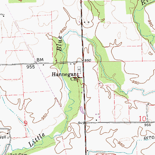 Topographic Map of Hannegan Church, IN