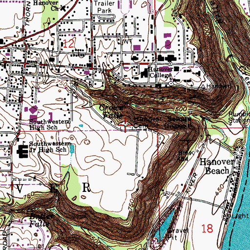 Topographic Map of Hanover Cemetery, IN