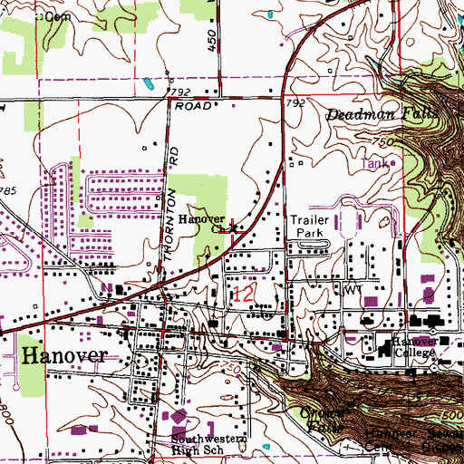 Topographic Map of Hanover Church, IN