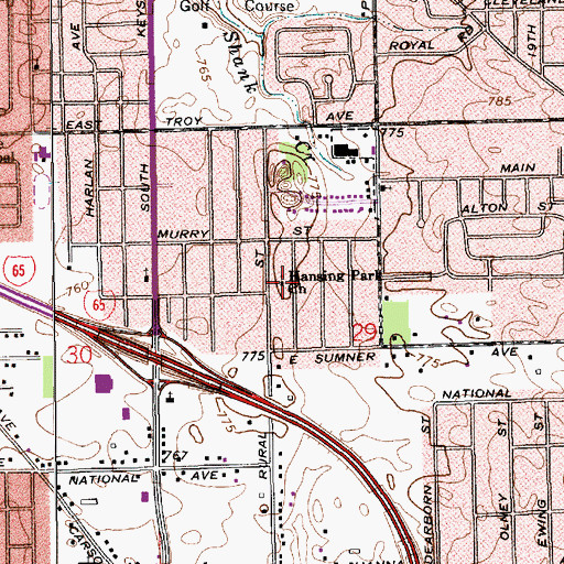 Topographic Map of Hansing Park Christian Church, IN