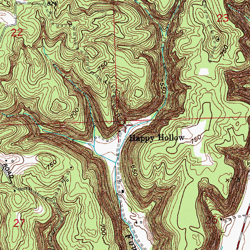Topographic Map of Happy Hollow, IN