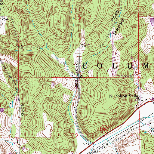 Topographic Map of Happy Hollow, IN