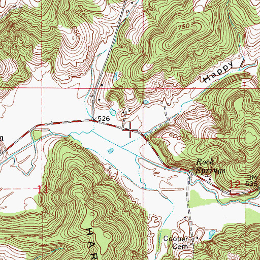 Topographic Map of Happy Hollow, IN