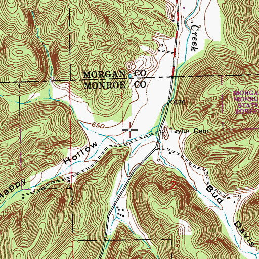 Topographic Map of Happy Hollow, IN