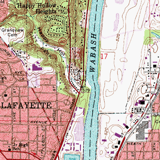 Topographic Map of Happy Hollow, IN