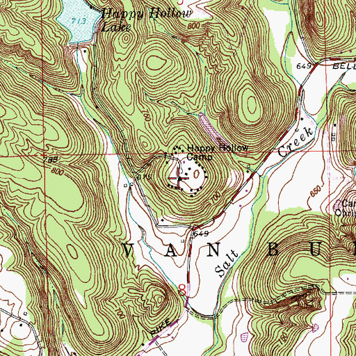 Topographic Map of Happy Hollow Camp, IN