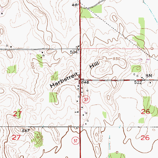 Topographic Map of Harbstreit Hill, IN
