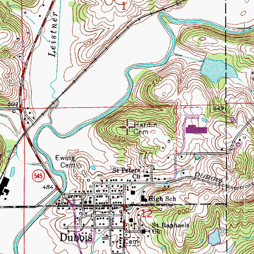 Topographic Map of Hardin Cemetery, IN