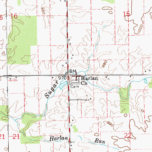 Topographic Map of Harlan Church, IN