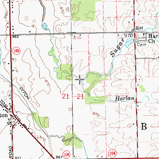 Topographic Map of Harlan Run, IN