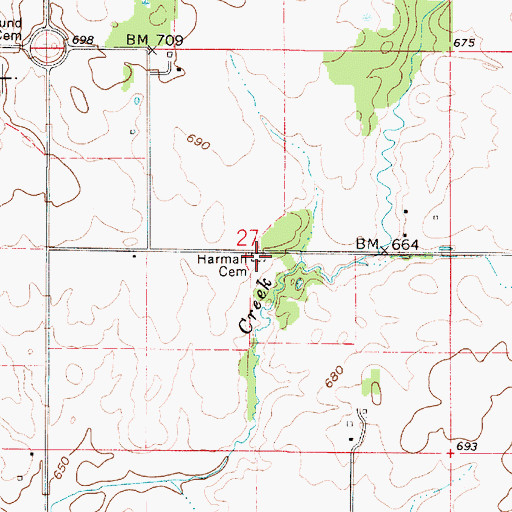 Topographic Map of Harman Cemetery, IN