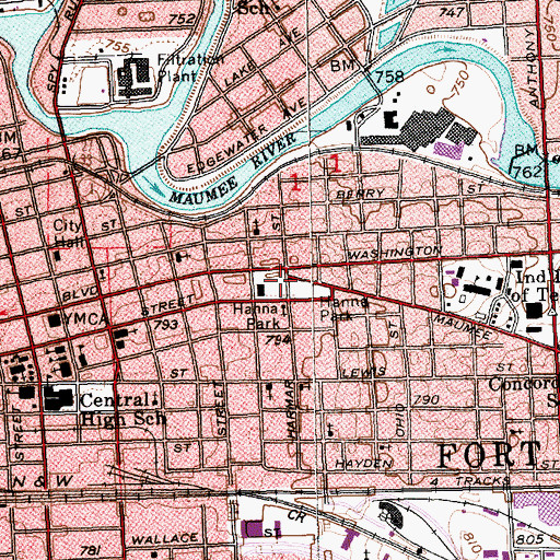 Topographic Map of Harmar School, IN
