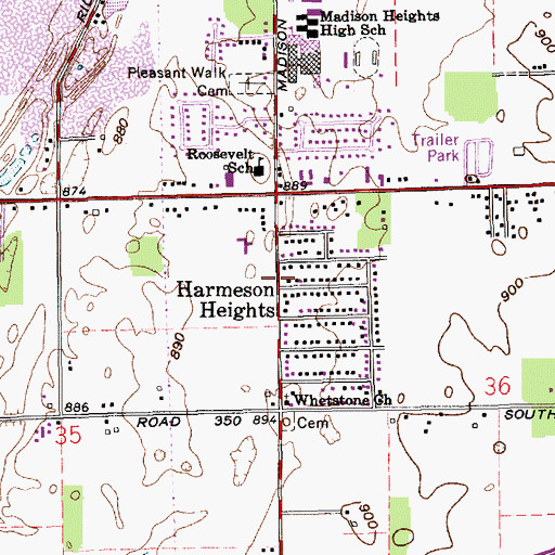 Topographic Map of Harmeson Heights, IN