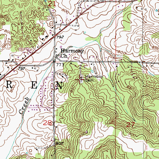 Topographic Map of Harmony Cemetery, IN