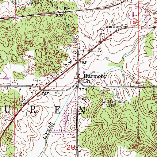 Topographic Map of Harmony Church, IN