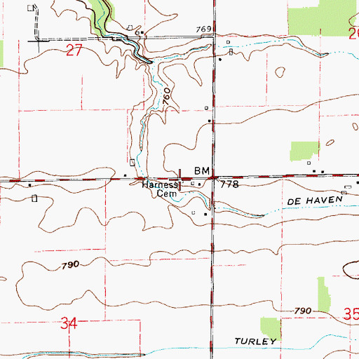 Topographic Map of Harness Cemetery, IN