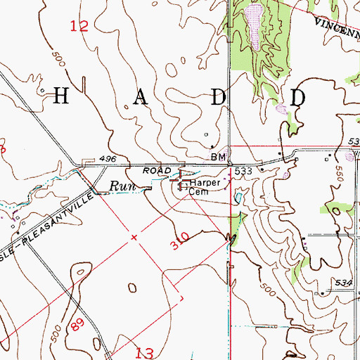 Topographic Map of Harper Cemetery, IN