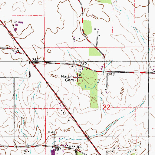 Topographic Map of Harper Cemetery, IN
