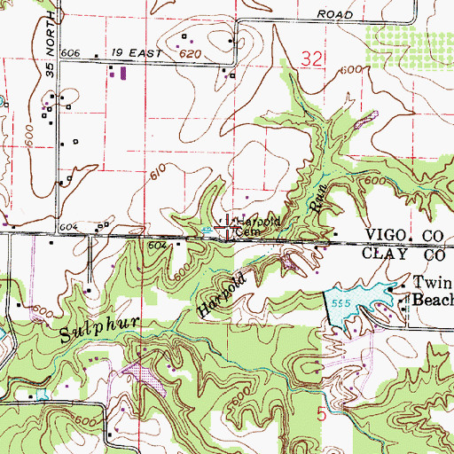 Topographic Map of Harpold Cemetery, IN